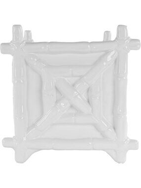 Chic Square Ceramic Planter in Resort White with Bamboo Design - Home Decor